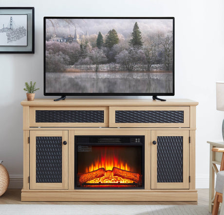 Embossed Light Oak Fireplace TV Stand Console - Sleep Galleria