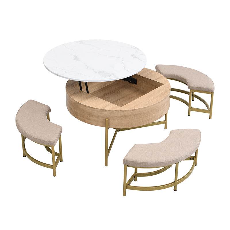 Modern Round Lift-Top Coffee Table With Storage And Ottomans - Sleep Galleria