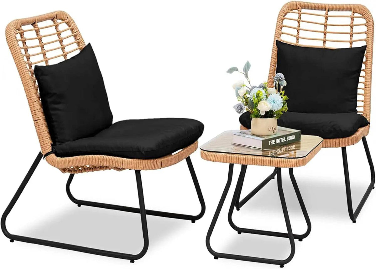 3-Piece Outdoor Wicker Patio Bistro Set With Cushions - Sleep Galleria