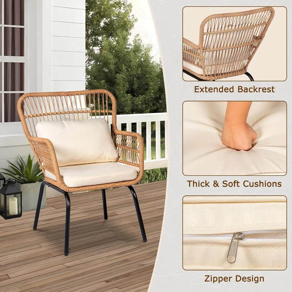 3-Piece Outdoor Wicker Patio Bistro Set With Cushions - Sleep Galleria