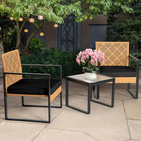 3-Piece Outdoor Wicker Patio Bistro Set With Cushions - Sleep Galleria