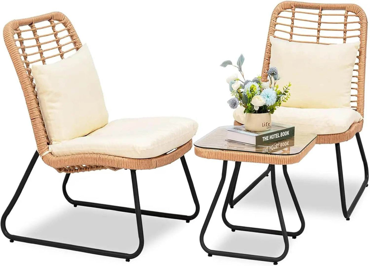 3-Piece Outdoor Wicker Patio Bistro Set With Cushions - Sleep Galleria