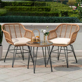 3-Piece Outdoor Wicker Patio Bistro Set With Cushions - Sleep Galleria