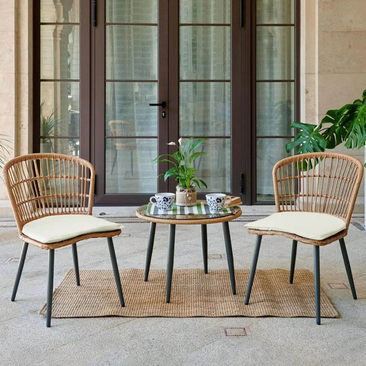 3-Piece Outdoor Wicker Patio Bistro Set With Cushions - Sleep Galleria