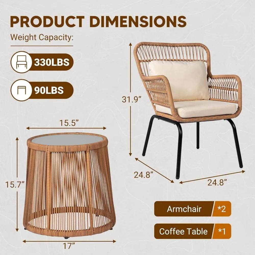 3-Piece Outdoor Wicker Patio Bistro Set With Cushions - Sleep Galleria