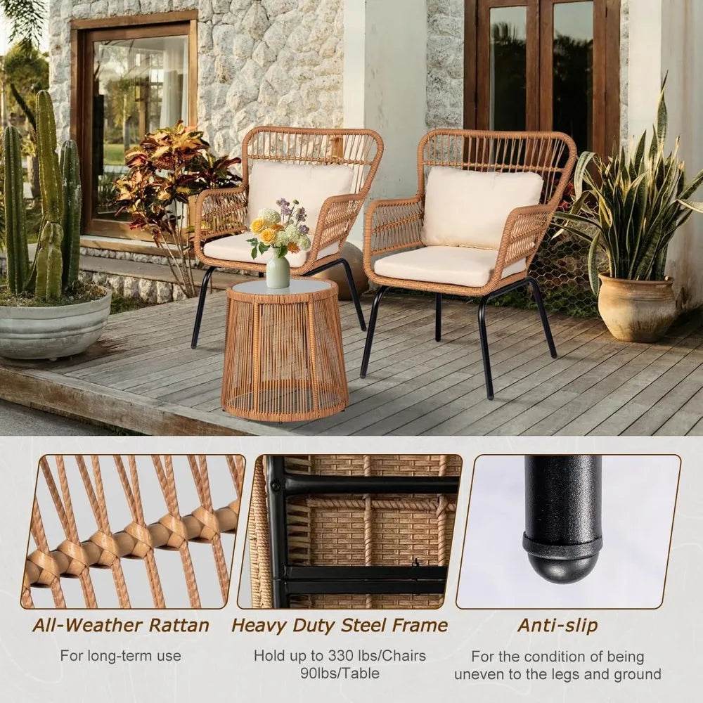 3-Piece Outdoor Wicker Patio Bistro Set With Cushions - Sleep Galleria