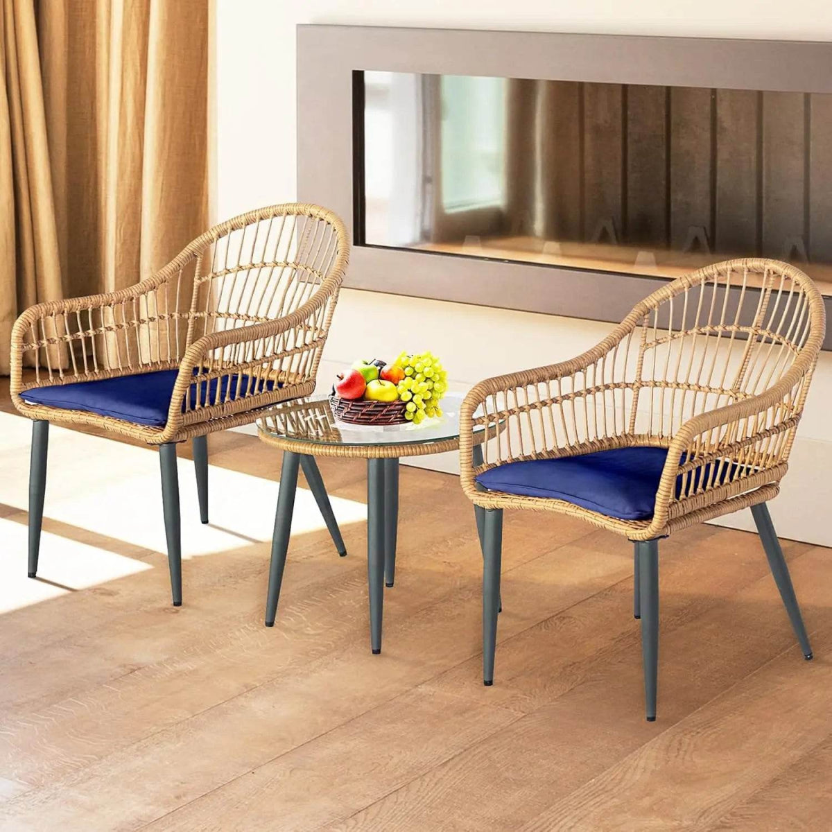 3-Piece Outdoor Wicker Patio Bistro Set With Cushions - Sleep Galleria