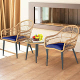 3-Piece Outdoor Wicker Patio Bistro Set With Cushions - Sleep Galleria