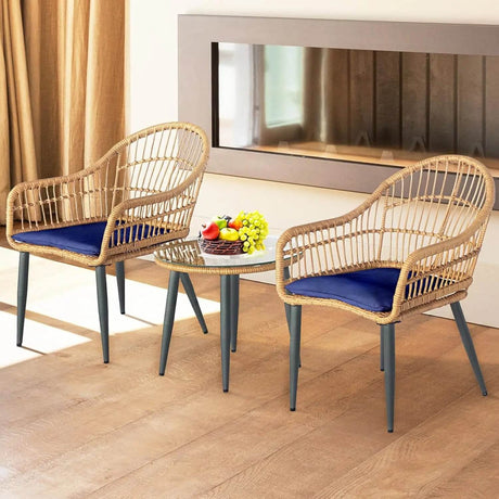 3-Piece Outdoor Wicker Patio Bistro Set With Cushions - Sleep Galleria