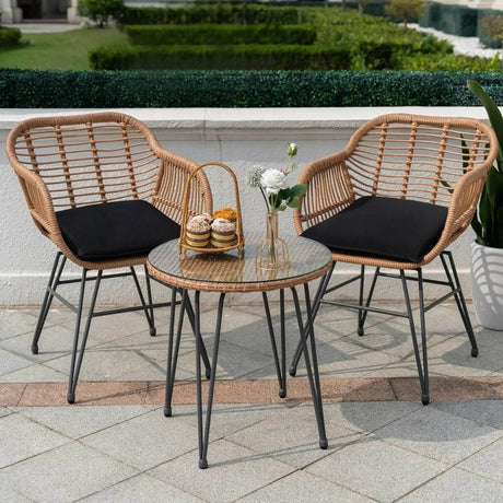 3-Piece Outdoor Wicker Patio Bistro Set With Cushions - Sleep Galleria