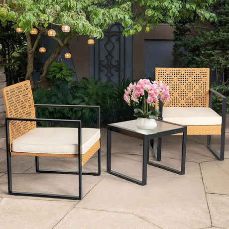3-Piece Outdoor Wicker Patio Bistro Set With Cushions - Sleep Galleria