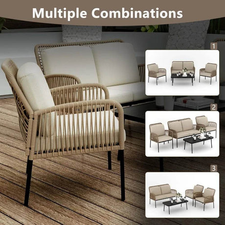 4-Piece Outdoor Patio Furniture Set With Cushions - Sleep Galleria