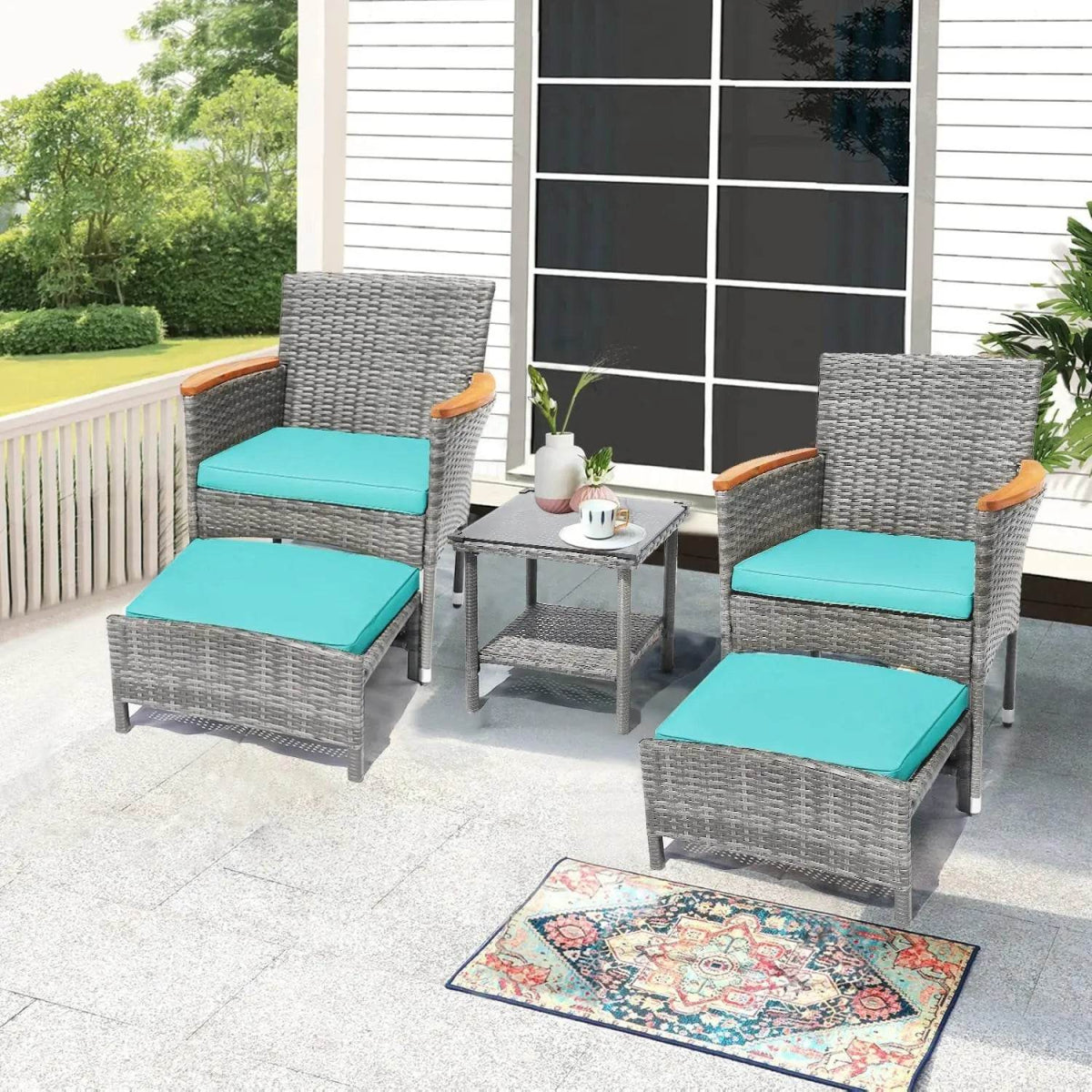 5-Piece Gray Wicker Outdoor Patio Furniture Set - Sleep Galleria