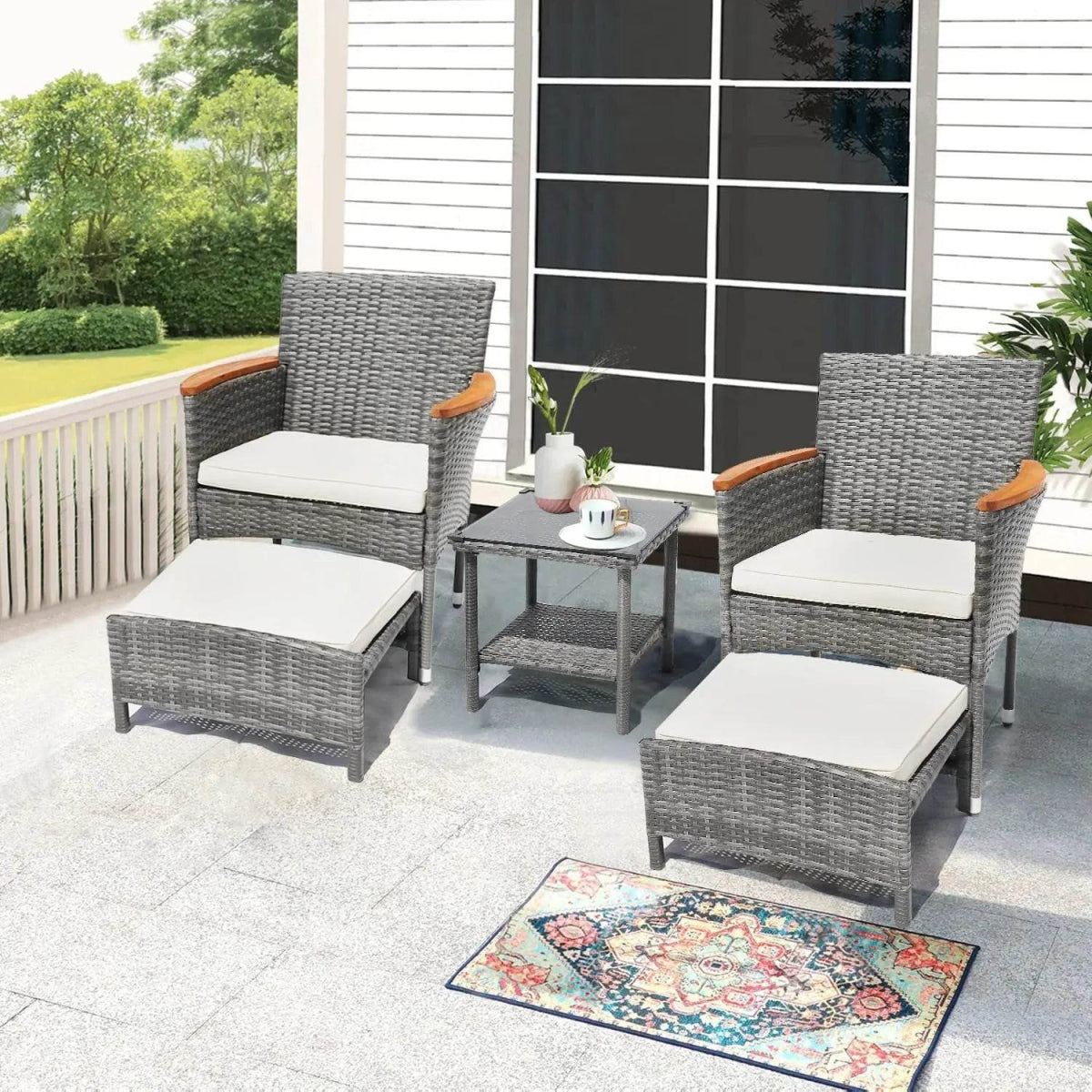5-Piece Gray Wicker Outdoor Patio Furniture Set - Sleep Galleria