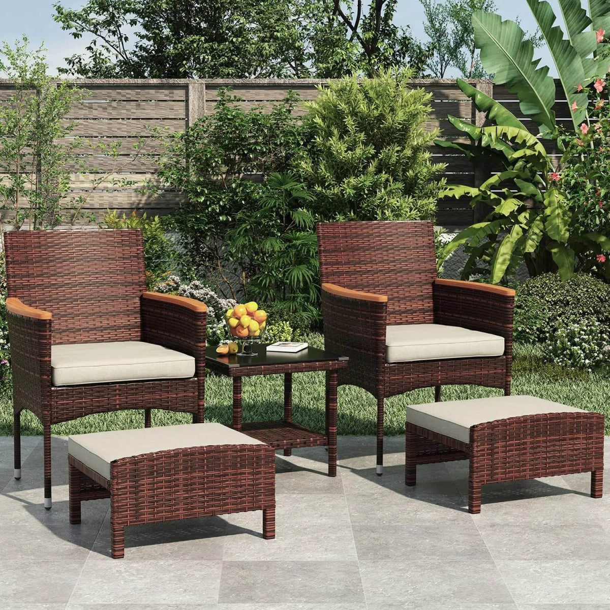 5-Piece Gray Wicker Outdoor Patio Furniture Set - Sleep Galleria