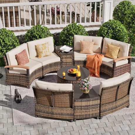9-Piece Half-Moon Outdoor Patio Furniture Set - Sleep Galleria
