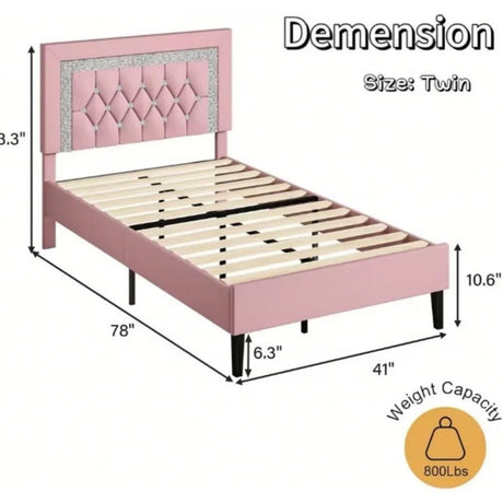 Upholstered Platform Bed Frame With Tufted Headboard - ANGDUO - Sleep Galleria