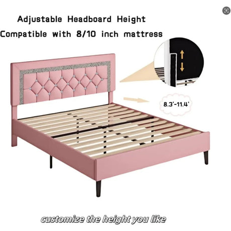 Upholstered Platform Bed Frame With Tufted Headboard - ANGDUO - Sleep Galleria