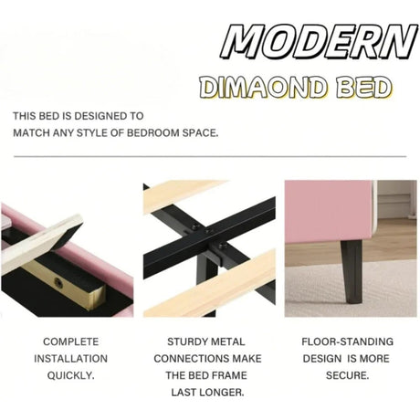 Upholstered Platform Bed Frame With Tufted Headboard - ANGDUO - Sleep Galleria