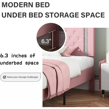 Upholstered Platform Bed Frame With Tufted Headboard - ANGDUO - Sleep Galleria