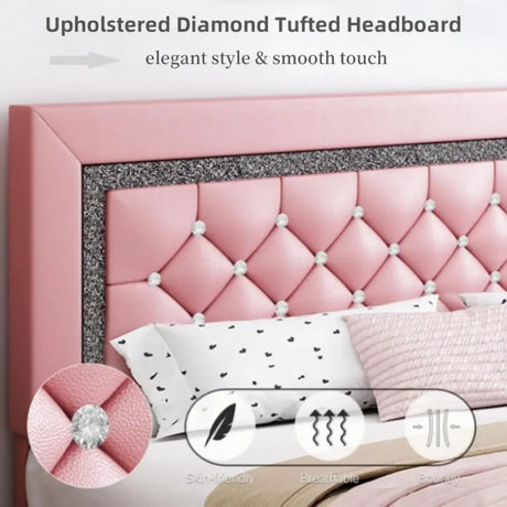 Upholstered Platform Bed Frame With Tufted Headboard - ANGDUO - Sleep Galleria