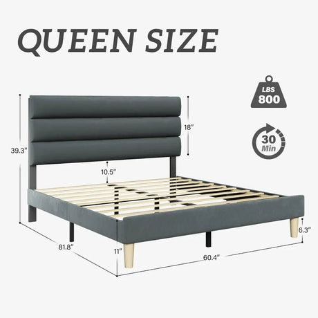 Velvet Upholstered Platform Bed Frame With Noise - Free Support - ANGDUO - Sleep Galleria