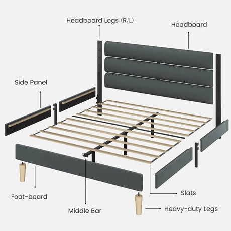 Velvet Upholstered Platform Bed Frame With Noise - Free Support - ANGDUO - Sleep Galleria