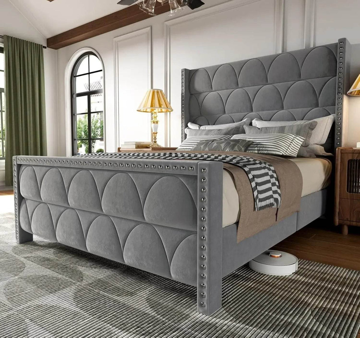 Velvet Wingback Platform Bed Frame - Sleep Galleria