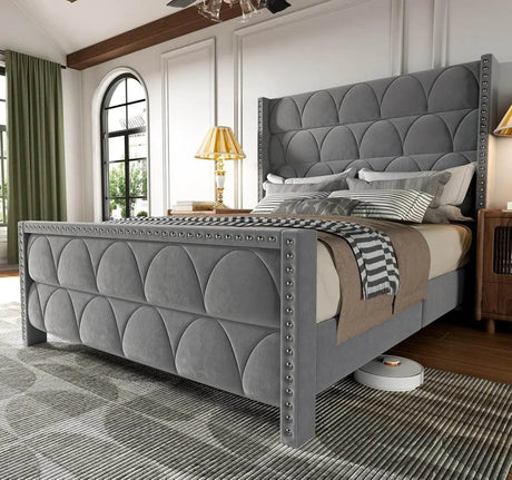 Velvet Wingback Platform Bed Frame - Sleep Galleria