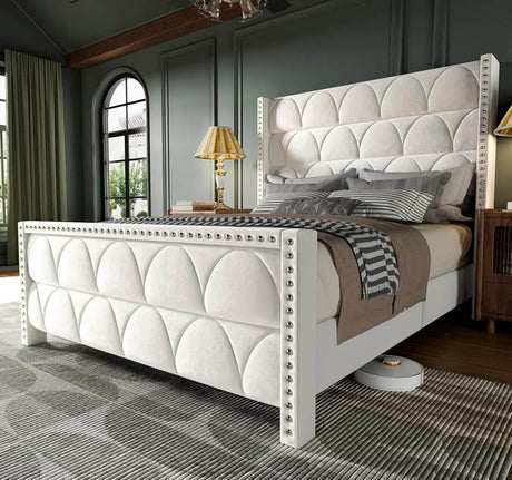 Velvet Wingback Platform Bed Frame - Sleep Galleria
