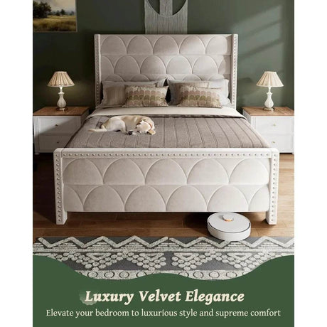 Velvet Wingback Platform Bed Frame - Sleep Galleria