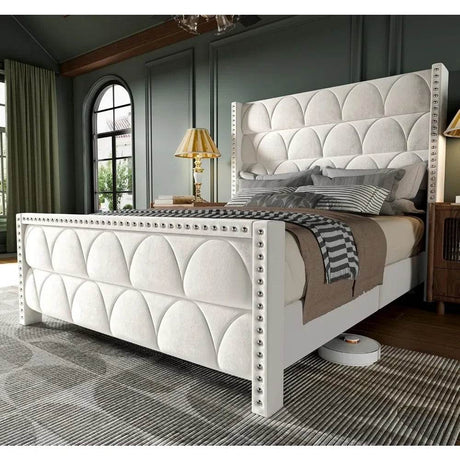 Velvet Wingback Platform Bed Frame - Sleep Galleria