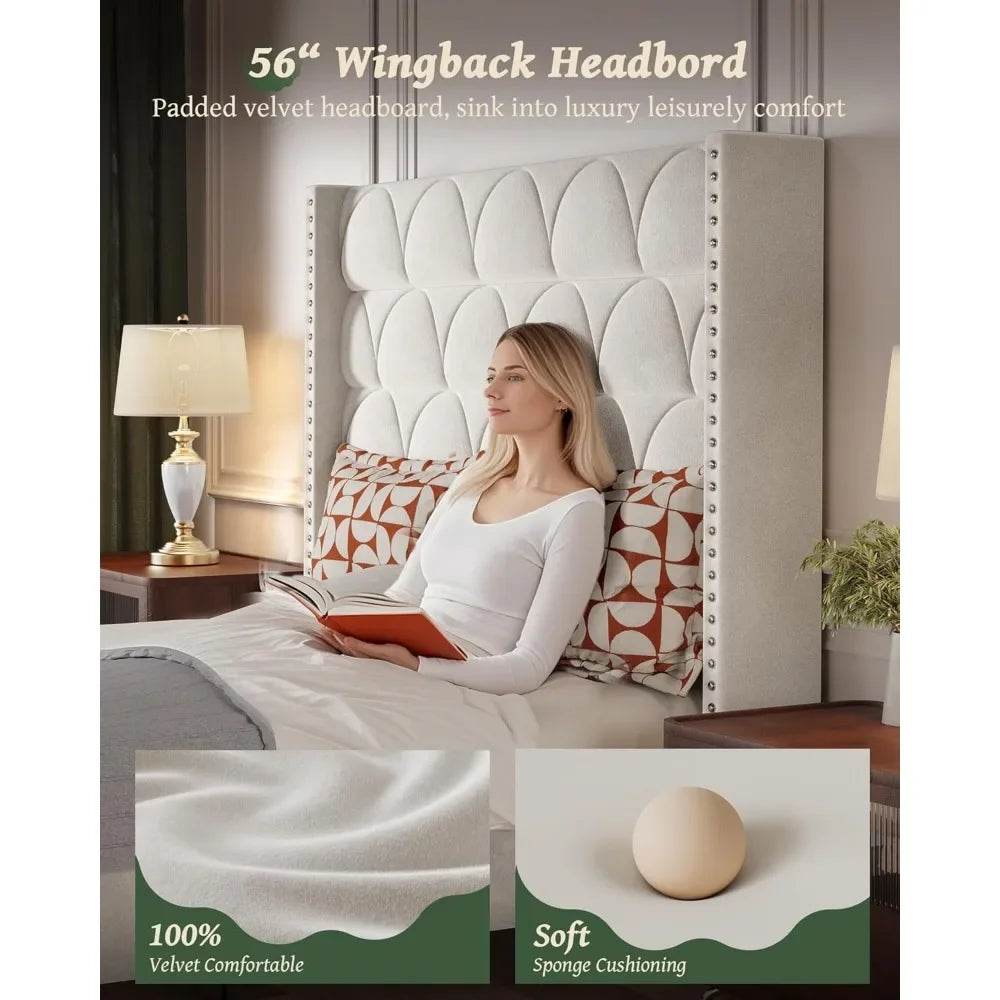 Velvet Wingback Platform Bed Frame - Sleep Galleria