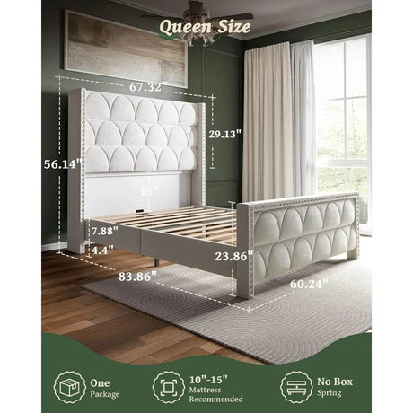 Velvet Wingback Platform Bed Frame - Sleep Galleria