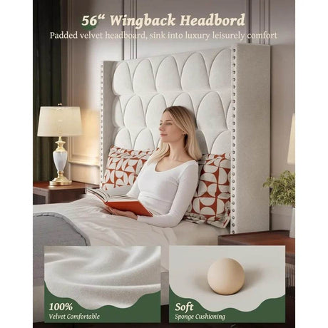 Velvet Wingback Platform Bed Frame - Sleep Galleria