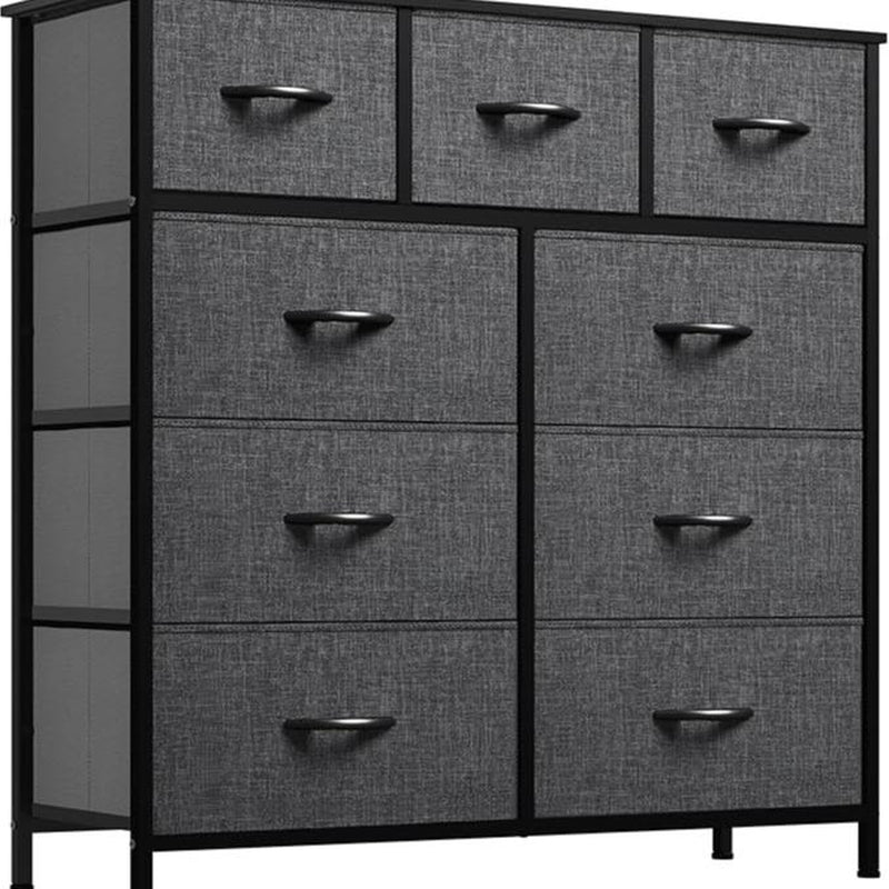 DWVO Chest of Drawer with 9 Drawers for Bedroom Fabric Dresser Storage Drawers with Handles Metal Frame for Living Room, Hallway, Nursery