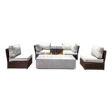 Outdoor 7-Piece Wicker Sofa Set With Cushions Fire Pit