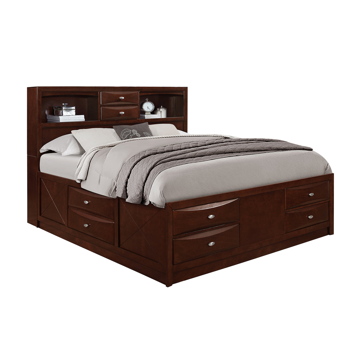 Full Wood Bookcase Bed Frame With Storage Drawers