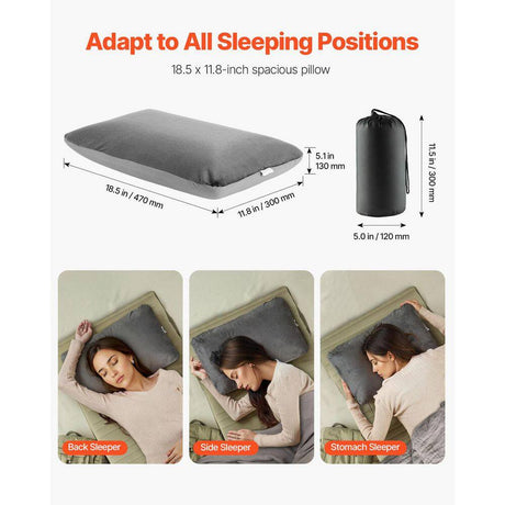 Camping Pillow, Memory Foam Travel Pillow with Double-Sided Cover, Portable Backpacking Pillows with Storage Bag