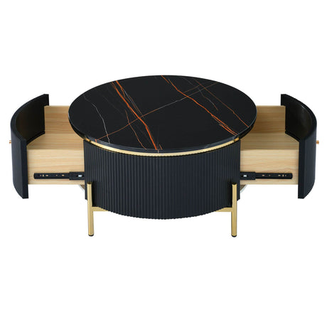 Modern Round Coffee Table With Two Large Drawers - Sleep Galleria