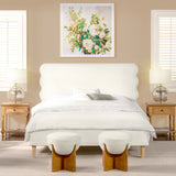 Antique White Upholstered Wavy Headboard Platform Bed
