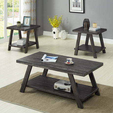 Contemporary Wood Shelf Coffee Table Set Charcoal Finish - Sleep Galleria