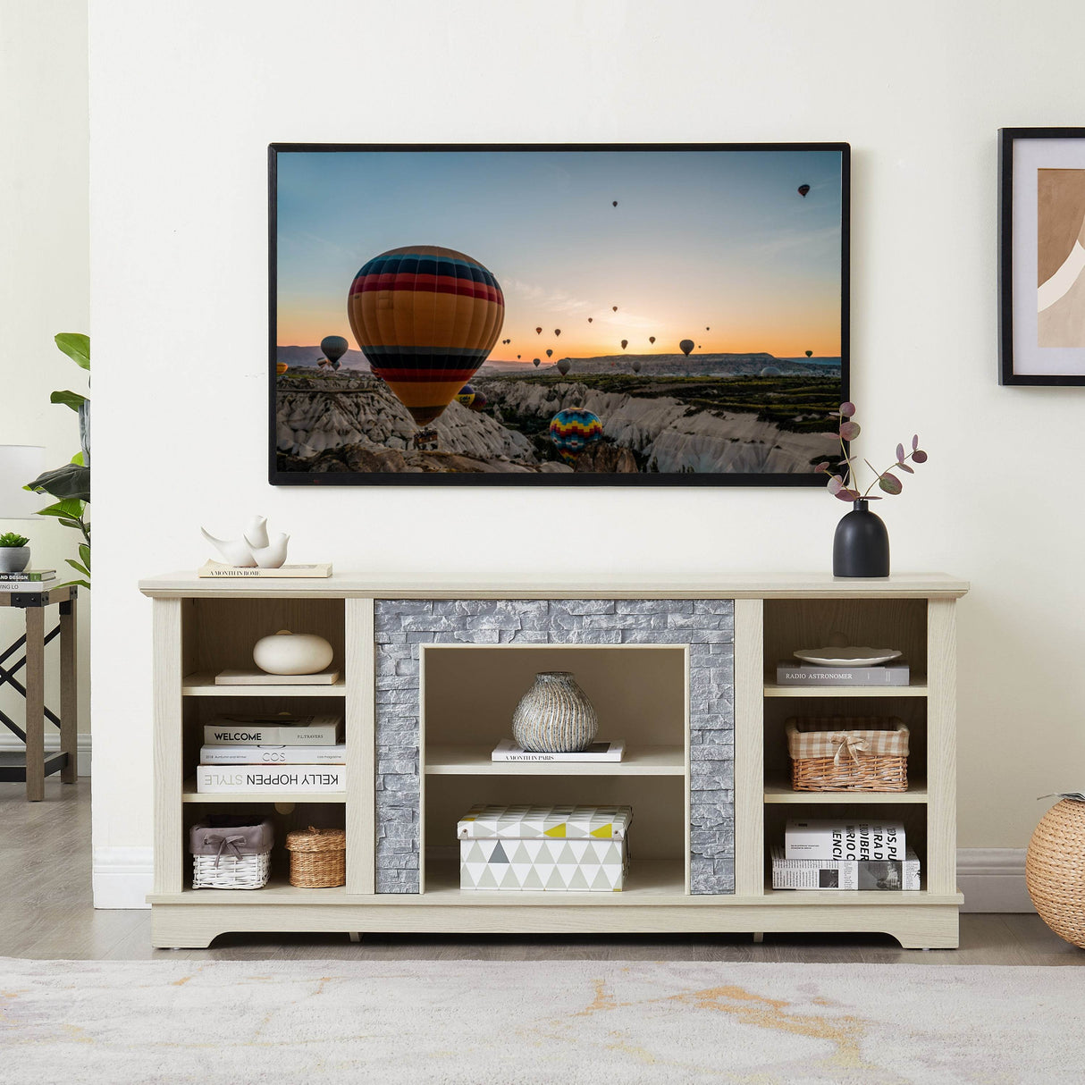 White Faux Stone Entertainment Console TV Stand - Sleep Galleria