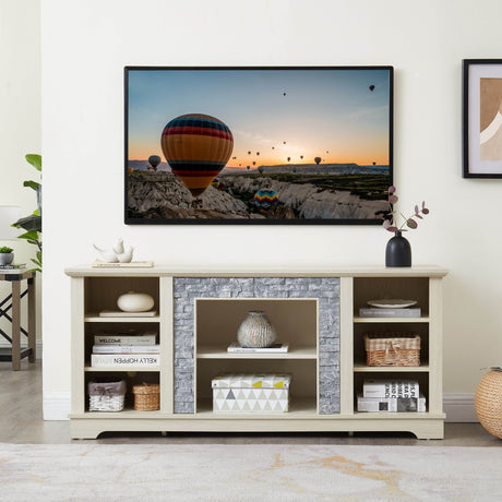 White Faux Stone Entertainment Console TV Stand - Sleep Galleria