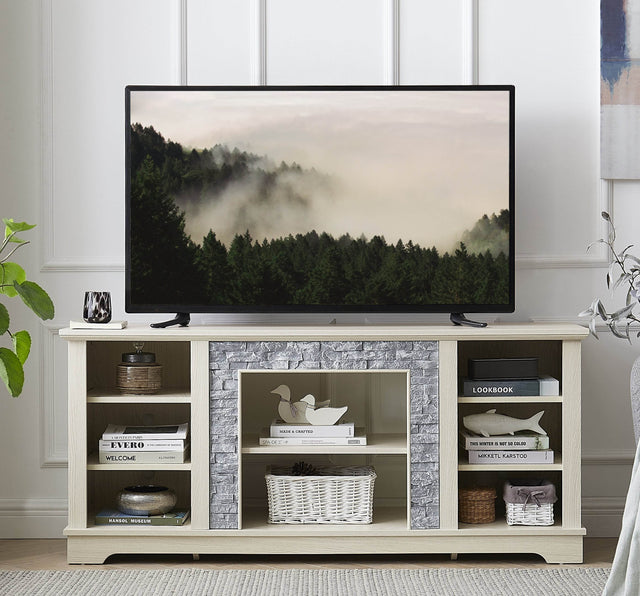 White Faux Stone Entertainment Console TV Stand - Sleep Galleria