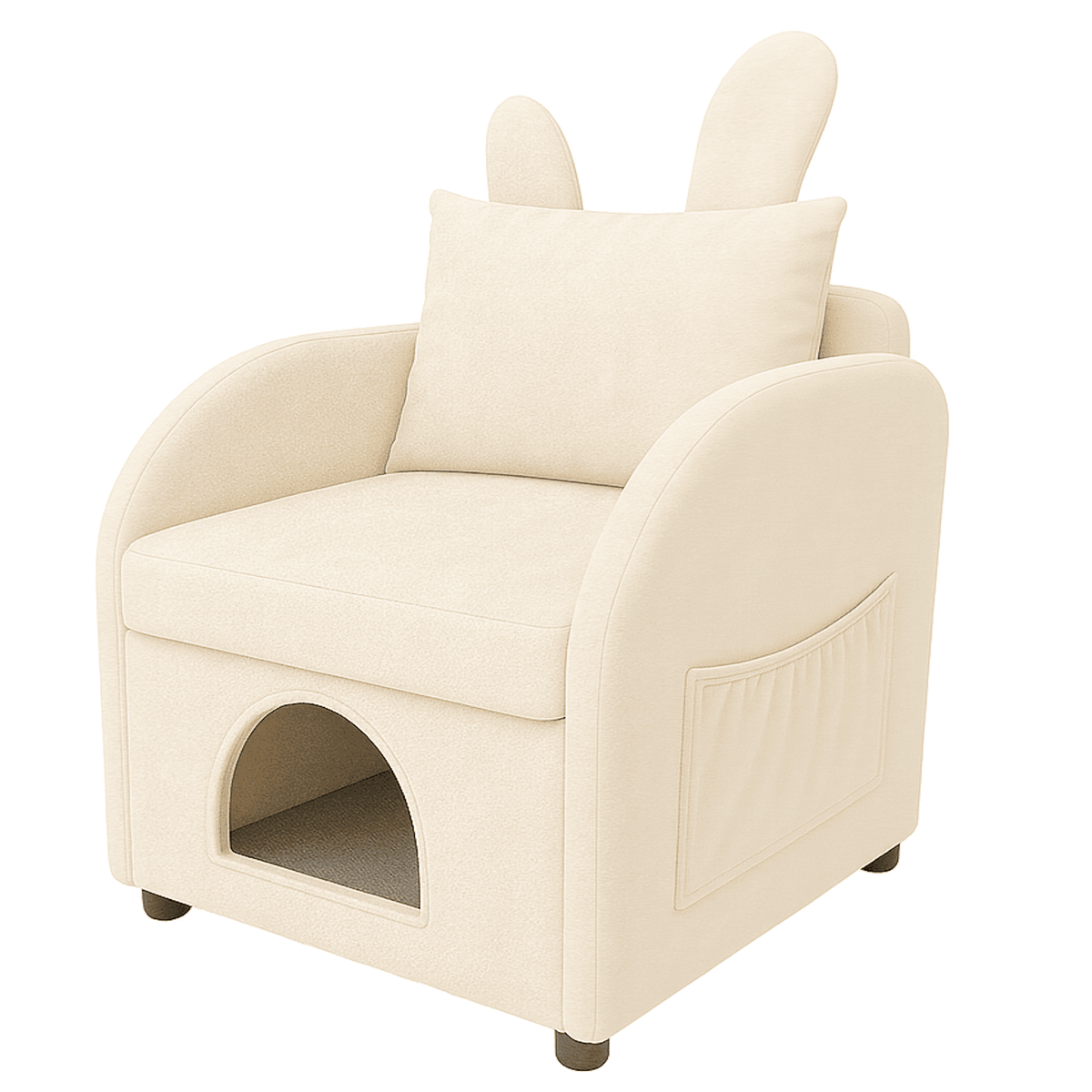 Beige Bunny-Ear Pet Furniture Chair With Hideaway