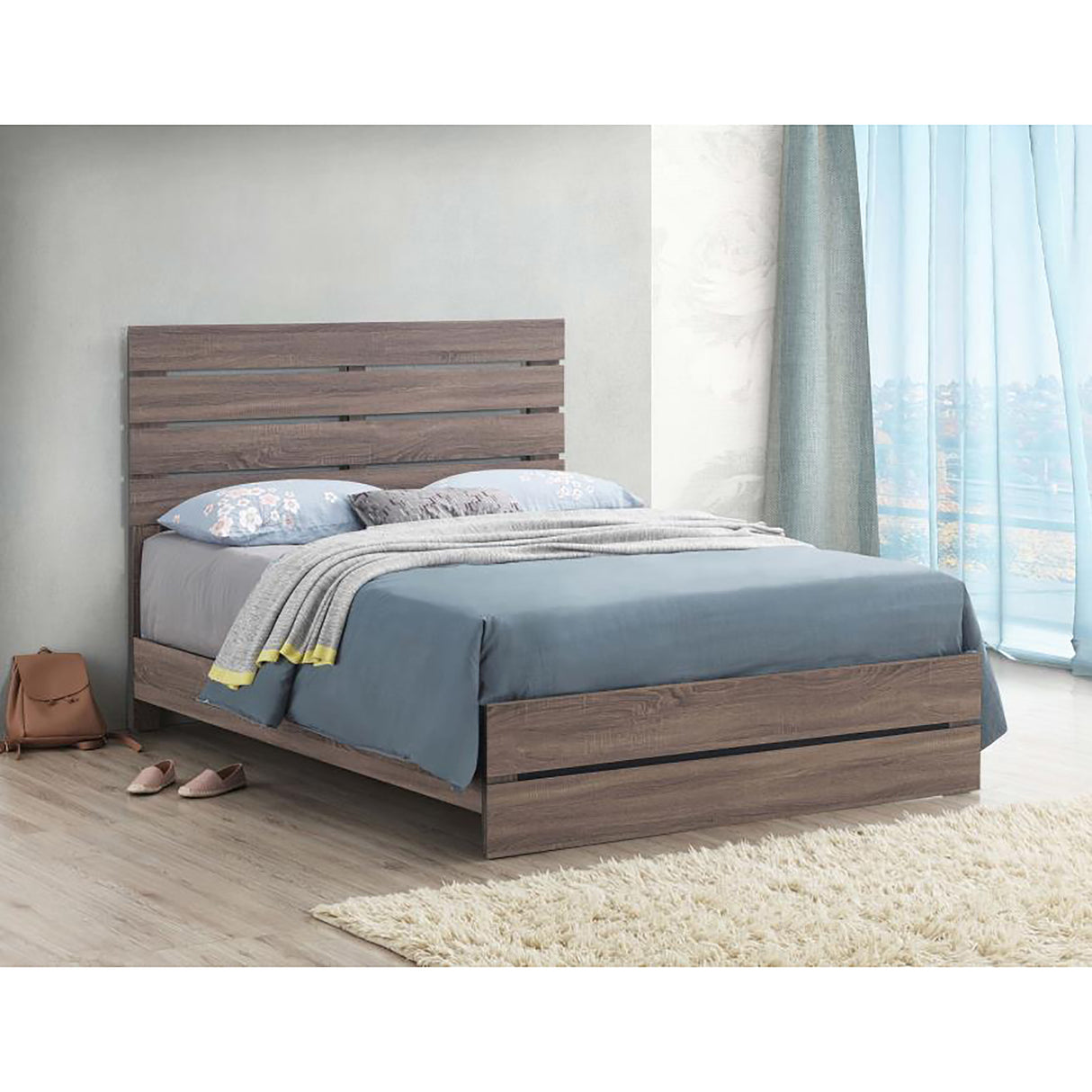 Queen Barrel Oak Farmhouse Rustic Wood Panel Bed Frame