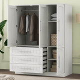 Classic White Solid Wood 4 Door Wardrobe With Drawers