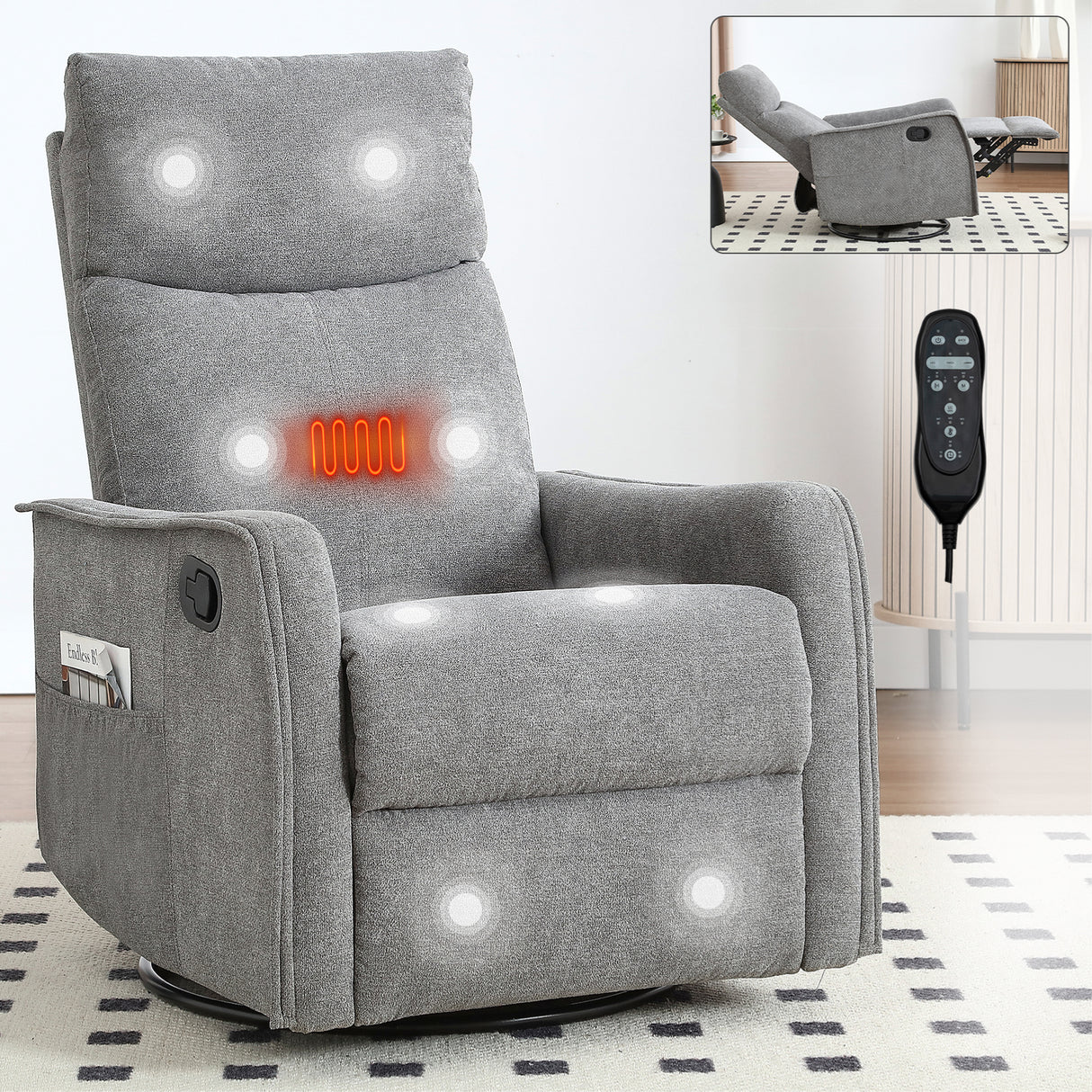 Heat Massage Manual Recliner Chair With Rocker Swivel