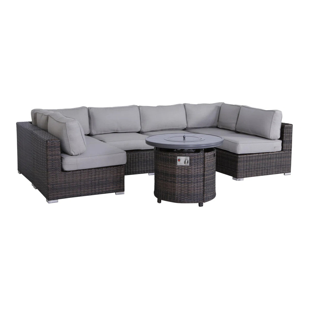 7-Piece Wicker Outdoor Lounge Set With Cushions Fire Pit